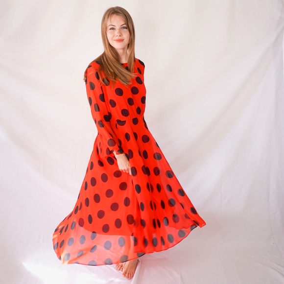 hobbs red polka dot dress